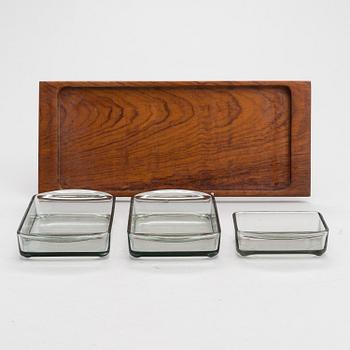 A pair of Danish teak and glass serving trays. Kastrup Holmegaard 1960's.