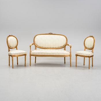 Soffa samt stolar, gustaviansk stil 1800-talets slut.