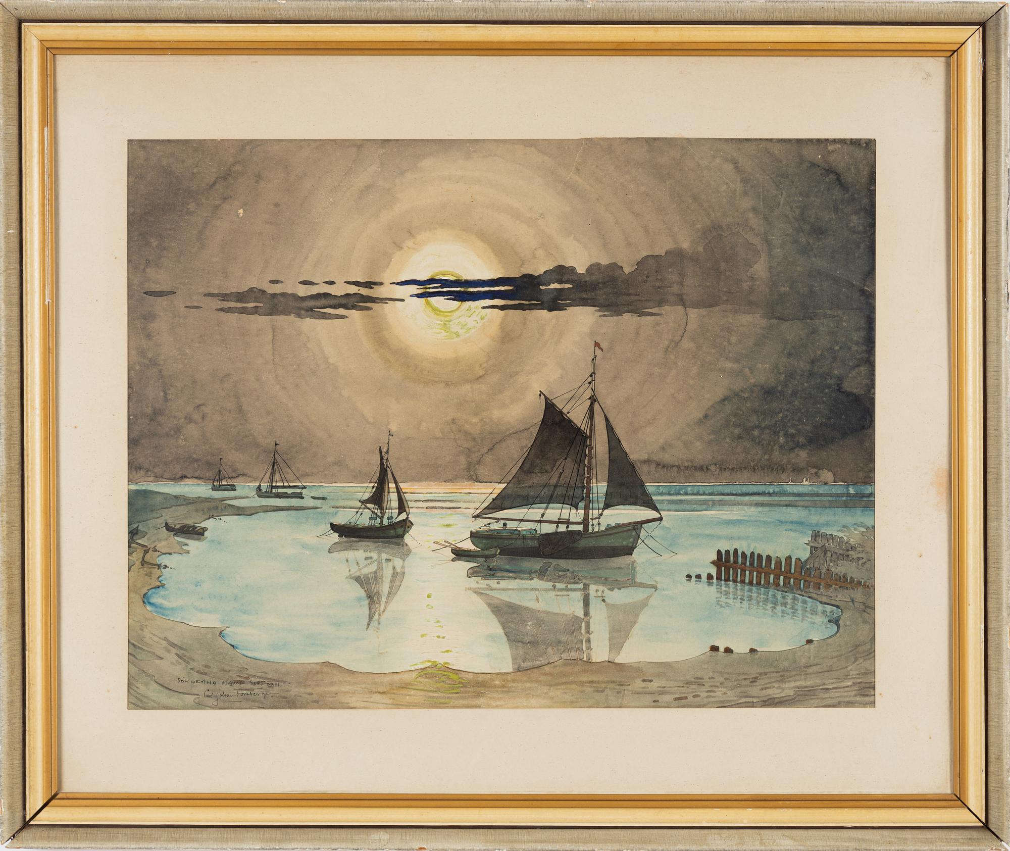 Carl Johan Forsberg, watercolour, signed and dated Sønderho Havn XXII. (1922).