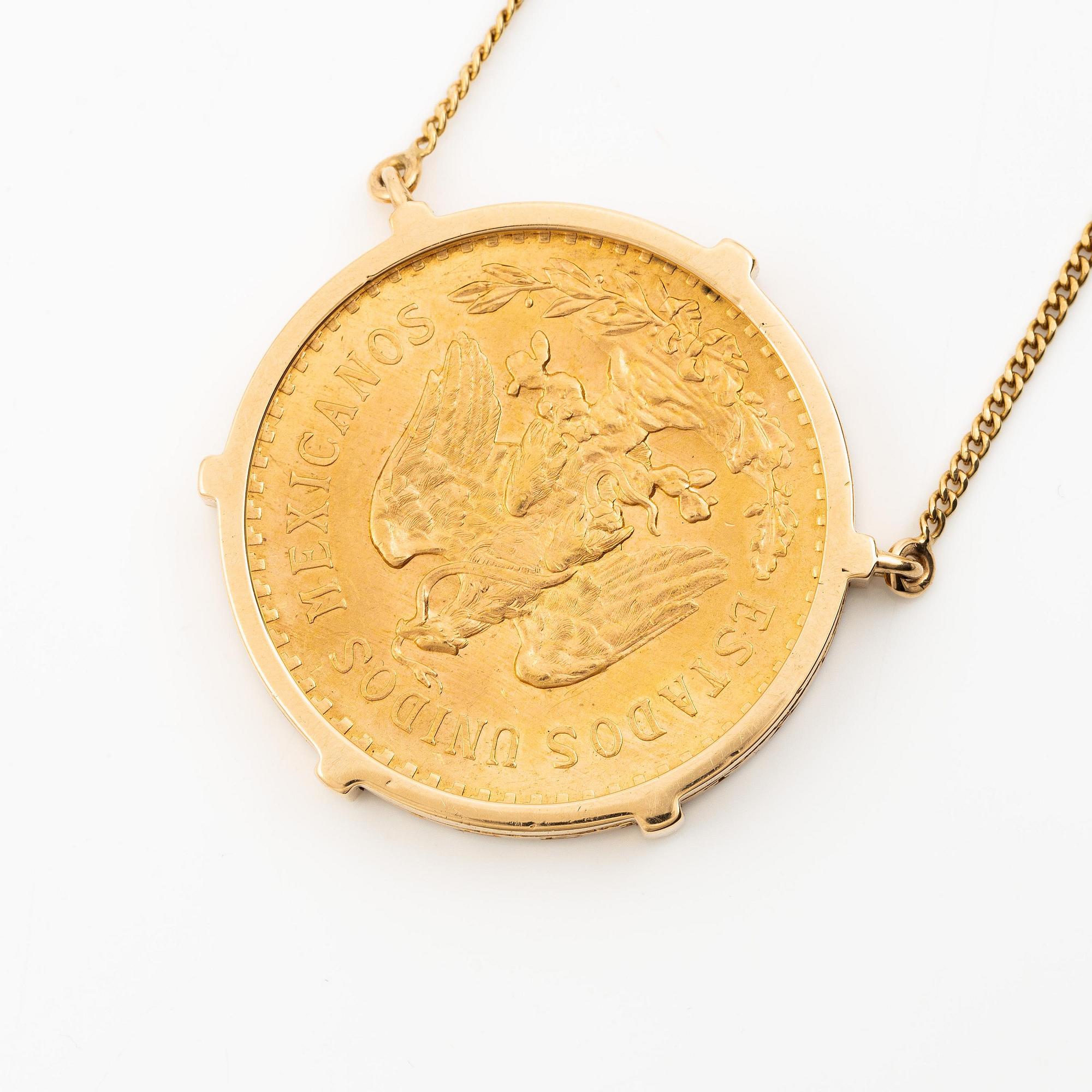 Collier guld med infattat mexikanskt guldmynt.