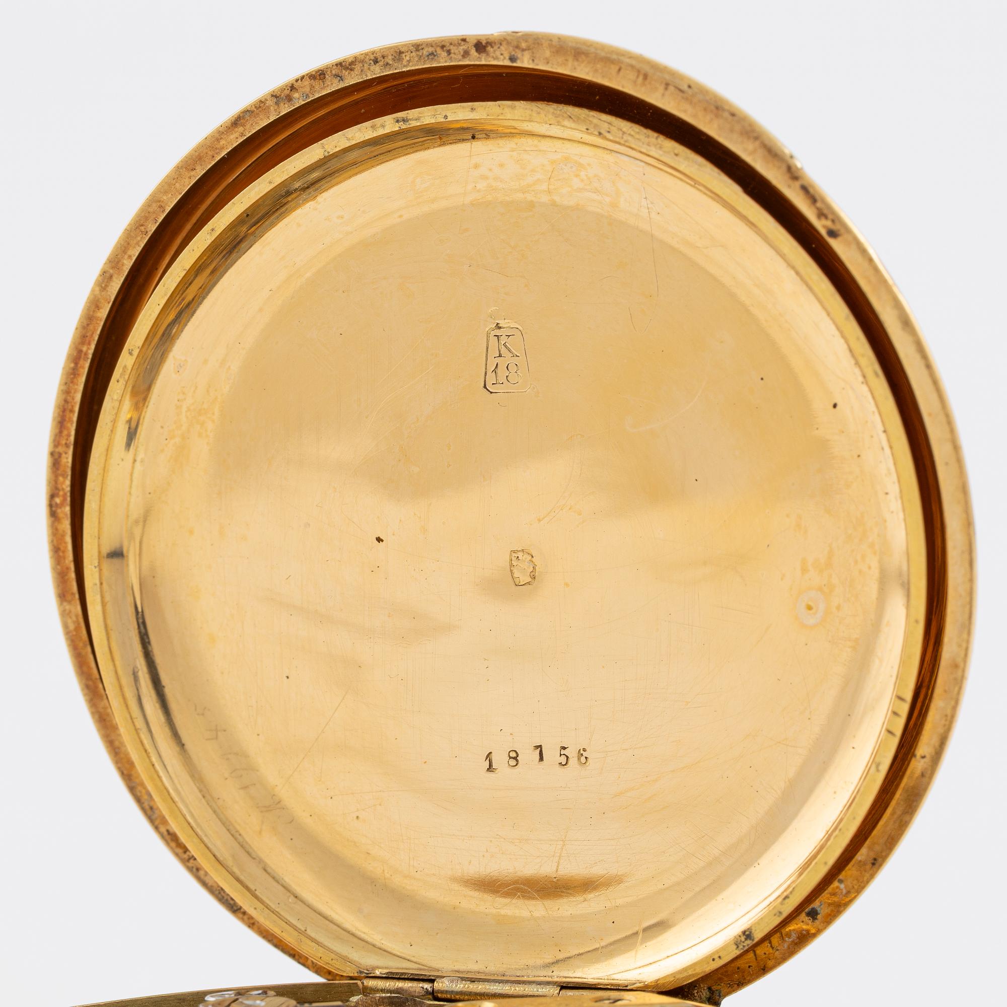 Pocket watch, hunter, 18K gold, 50 mm.