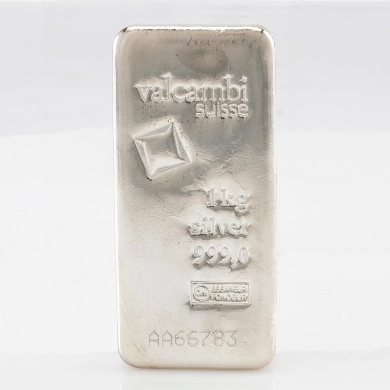 Silver bar 1kg 999 Valcambi Suisse.