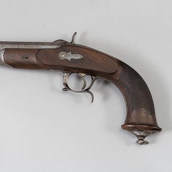 A 1840's French cased percussion pistols marked: Mre Rle de Maubeuge.
