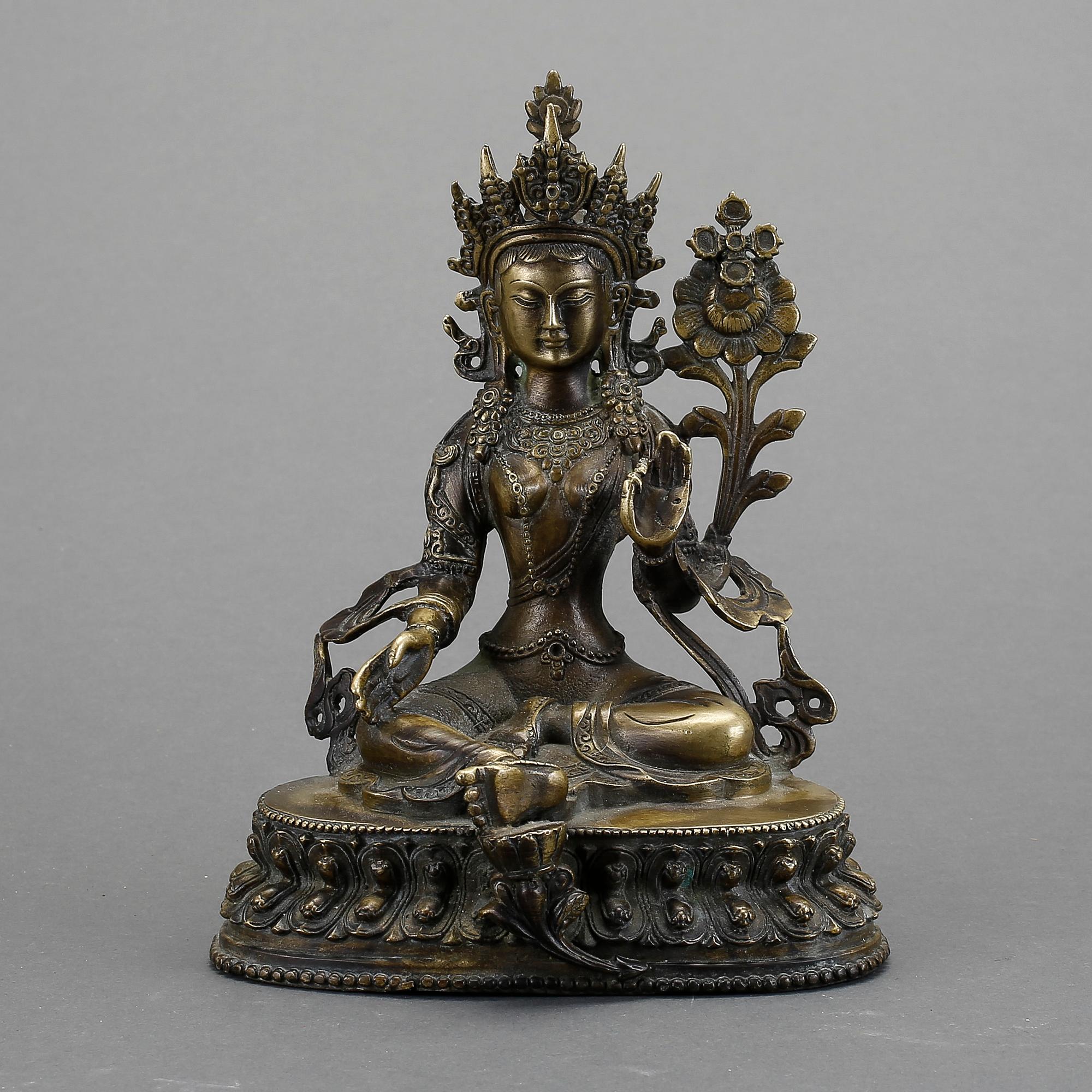 BUDDHA, "GRÖN TARA", kopparlegering, Tibet, 1900-tal.