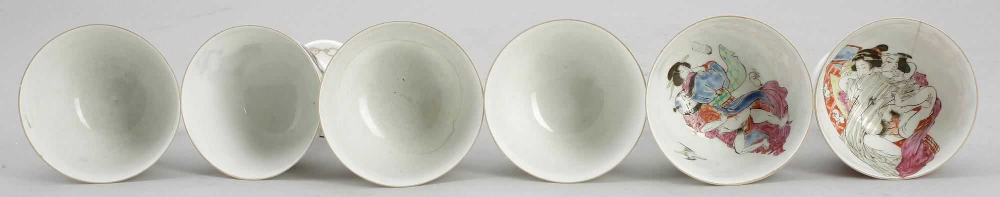 VINBÄGARE, 6 st. Porslin, Japan. 1900-talets början.