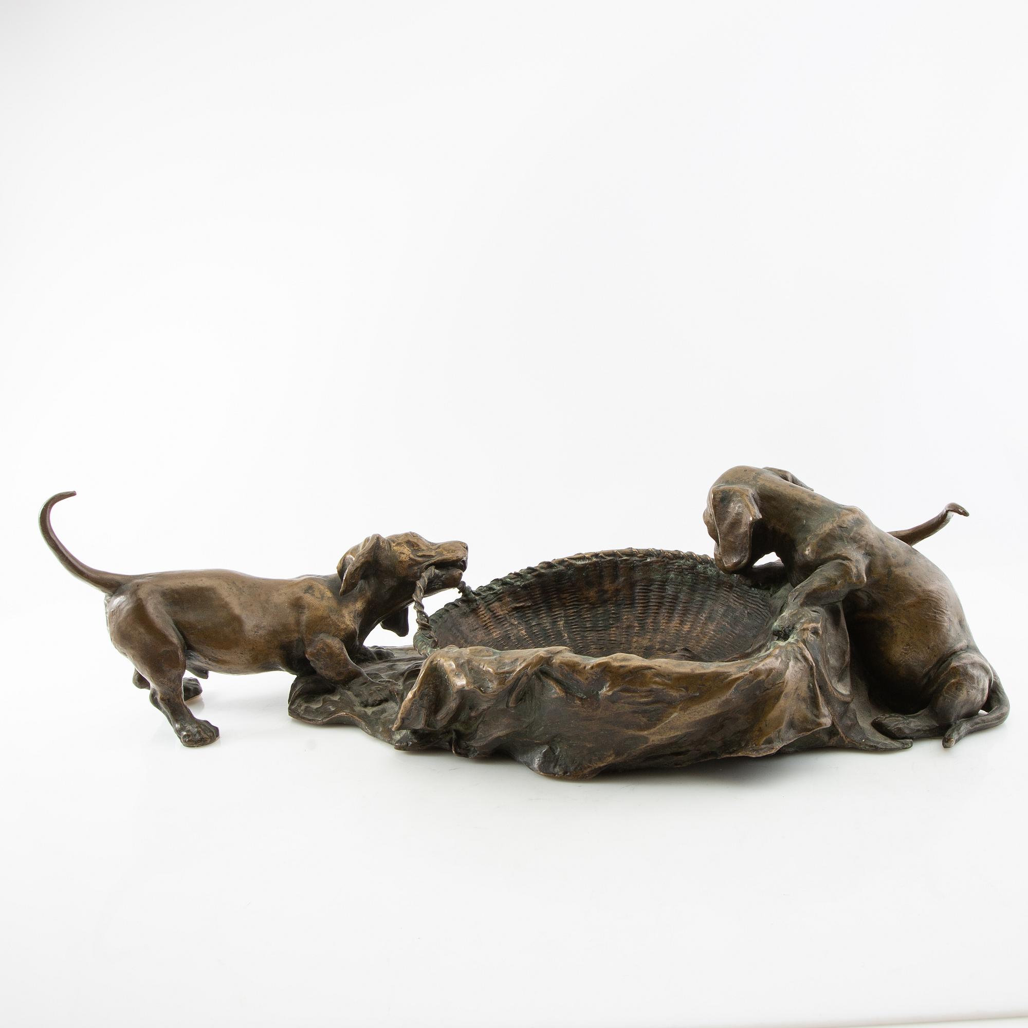 Unknown artist 20th century, sculpture, Playing puppies.