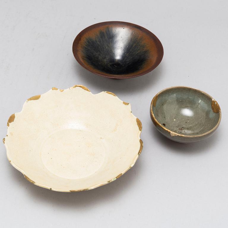 Three ceramic bowls, Song and Yuan dynasty.