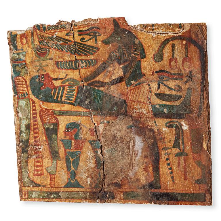 An Egyptian painted wooden part of a coffin, New Kingdom of Egypt / Egyptian Empire  ca 1213 - 1040 B C.