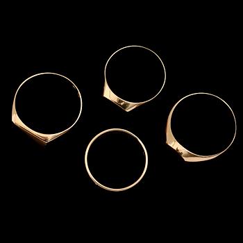 RINGAR, 4 st, 18 k guld. Vikt ca 10 gram.