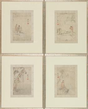 Fyra kinesiska målningar, sent 1800-tal/tidigt 1900-tal, Shanghai-skolan.
