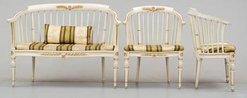 SALONGSGRUPP, 3 delar, gustaviansk stil, 1900-tal.