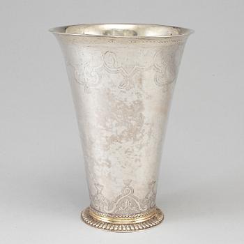 A Swedish 18th century parcel-gilt silver beaker, unmarked.