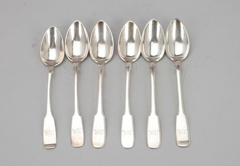 TESKEDAR, 6 st, 84 silver, Moskva 1868. Vikt ca 130,9 g.