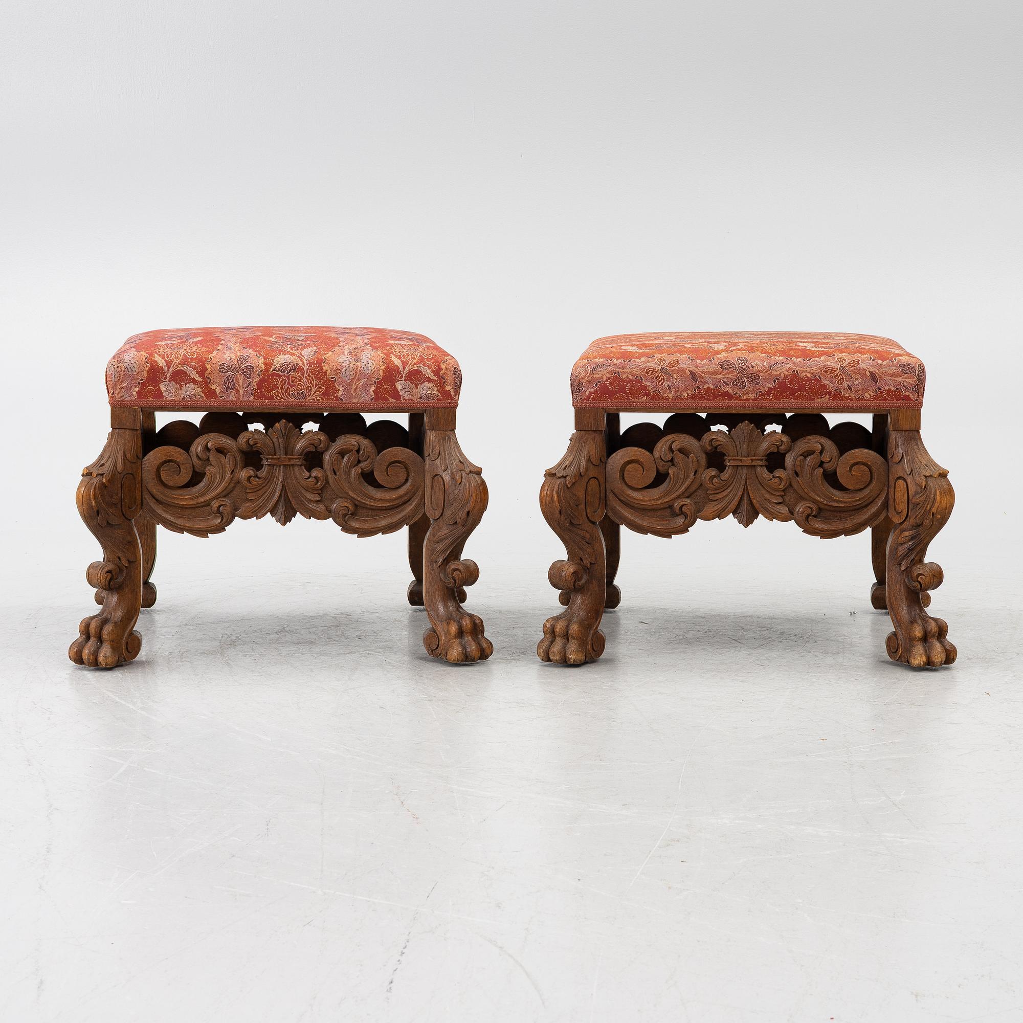 Five Baroque style stools, circa 1900.