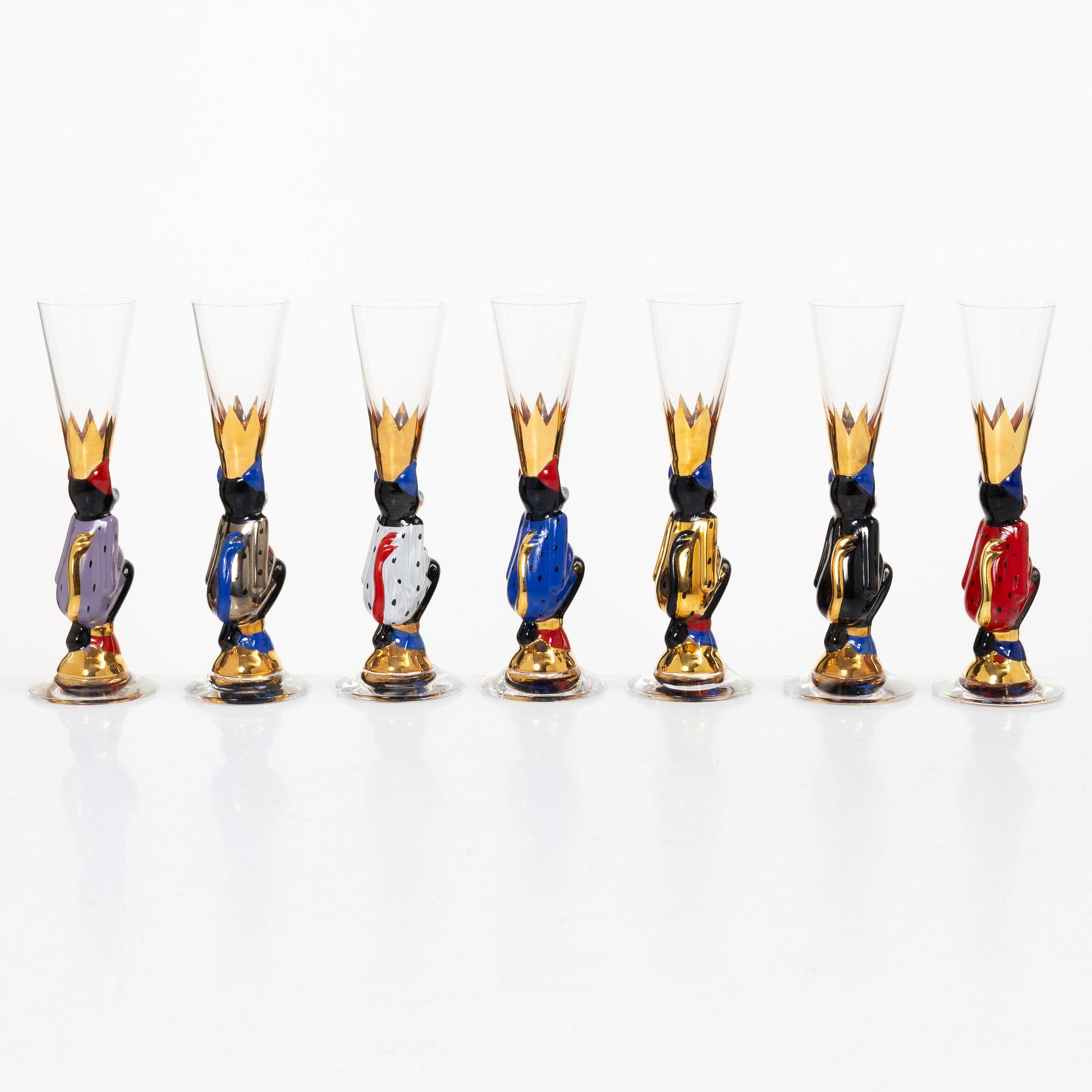 Gunnar Cyrén, Shot glasses/Devil glasses, 7 pcs, from the Nobel service, Orrefors.