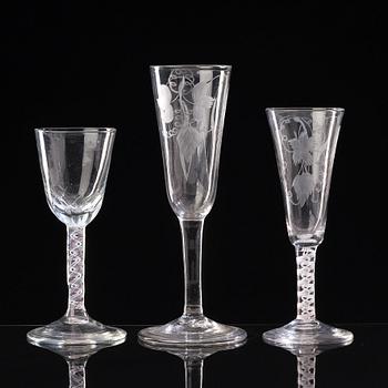 A group of six odd ale glasses, England, 18th Century.