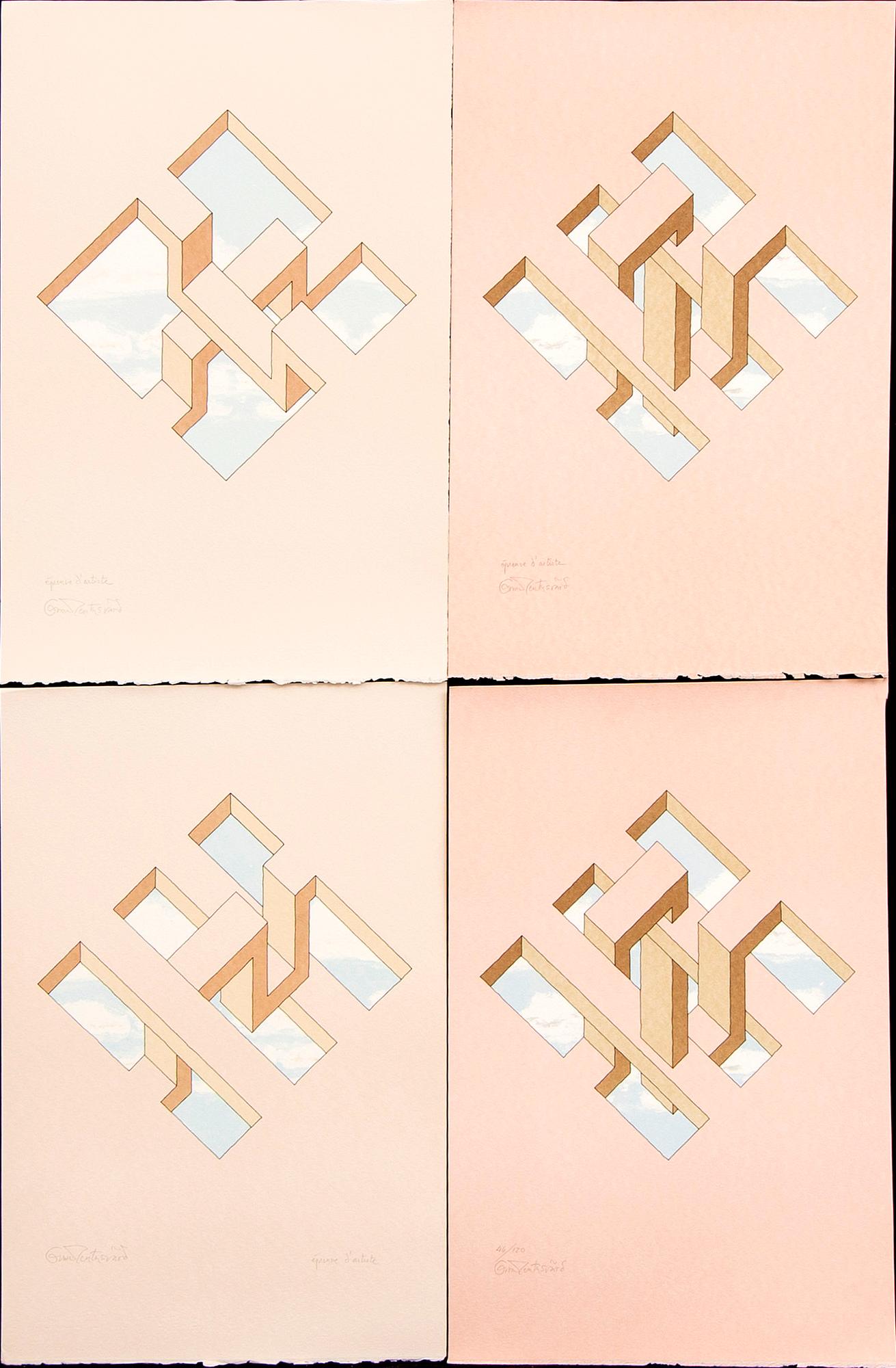 Oscar Reutersvärd, färglitografier fyra st, signerade 46/120 samt EA.