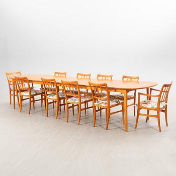 Carl Malmsten, dining table with 10 chairs, "Talavid", late 20th century.