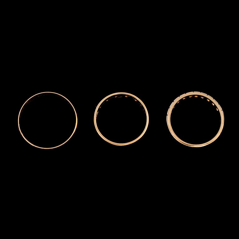 RINGAR, 3 st, 18 samt 20k guld med briljant och åttkantslipade diamanter. Vikt 18 g.