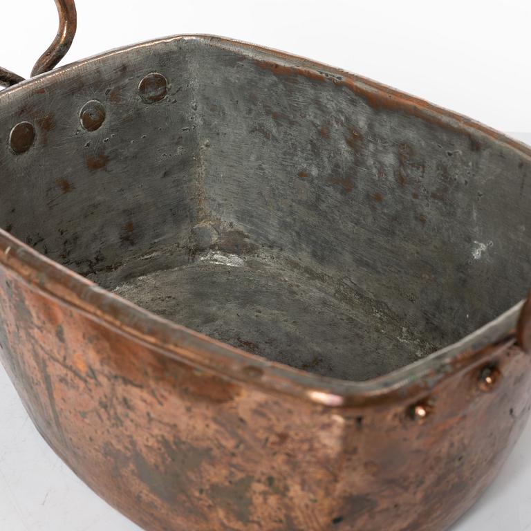 A Swedish copper cauldron and sieve, circa 1800.