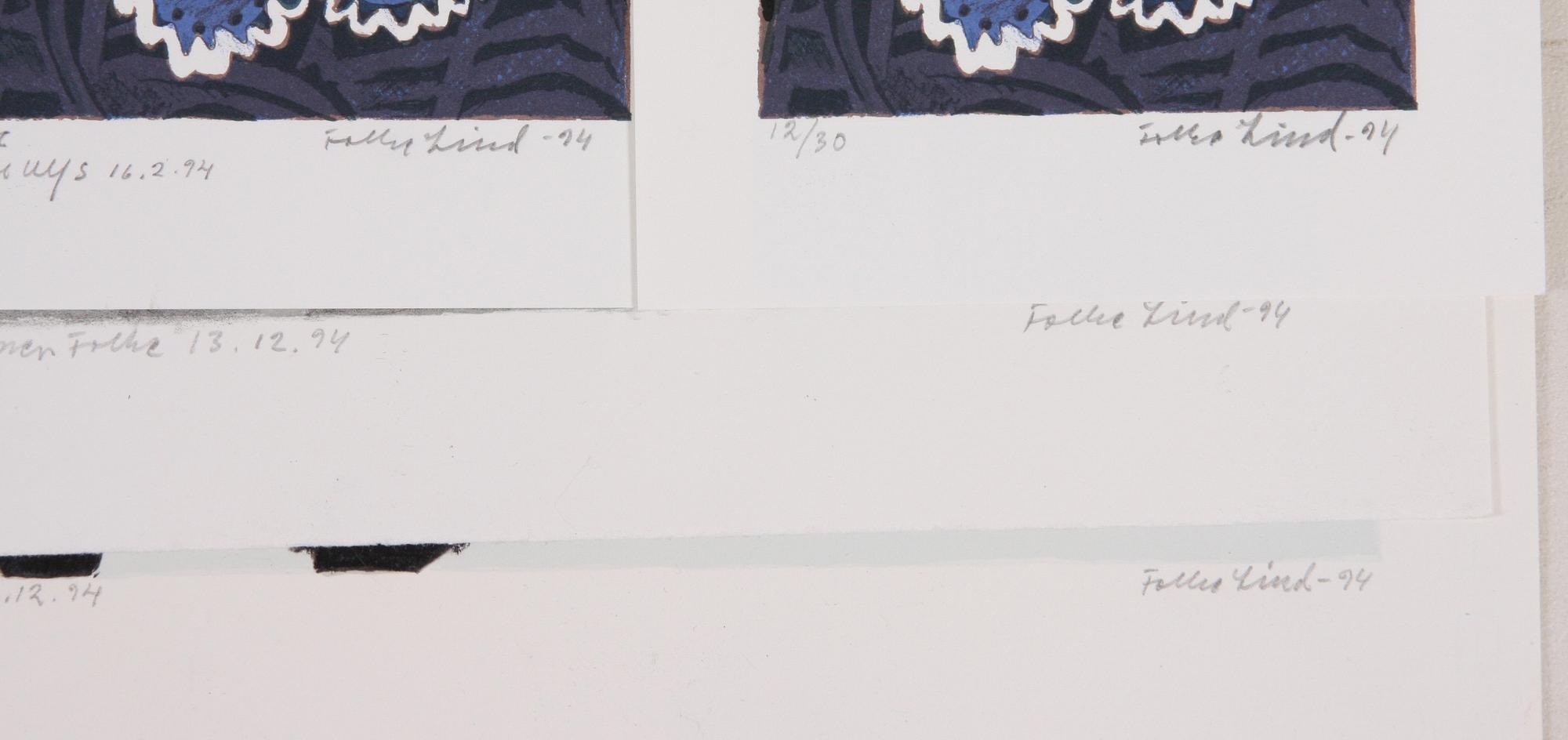 LIND FOLKE, litografier 4 st, sign, nr o dat 1994.