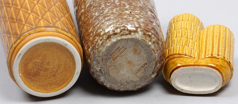 PARTI STENGODS, 3 delar, Rörstrand. Bl a Gunnar Nylund Chamotte.