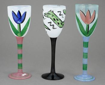 POKALER, 3 st, glas, Ulrica Hydman-Vallien, Kosta Boda.
