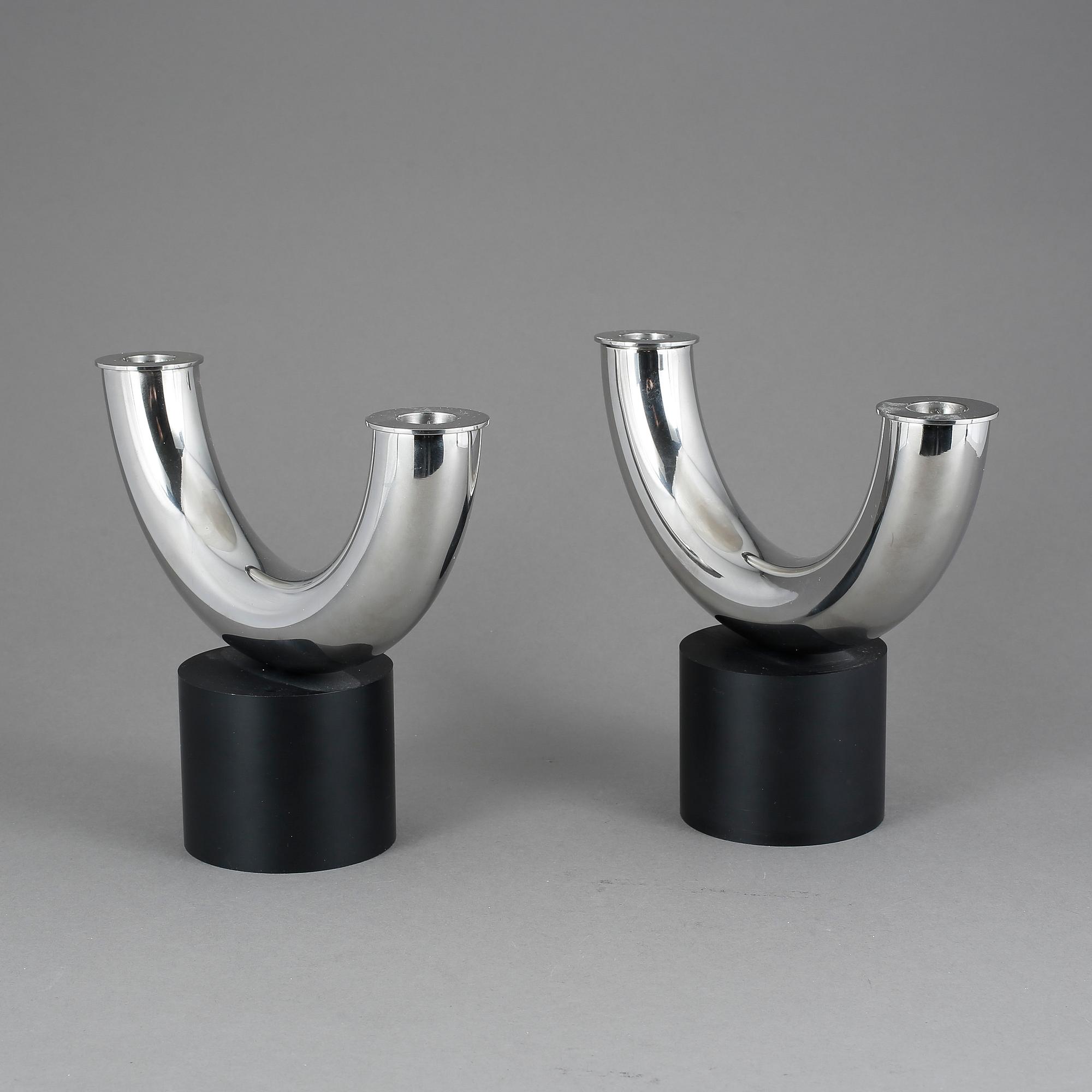 LJUSSTAKAR, ett par, stål, Georg Jensen, Danmark.