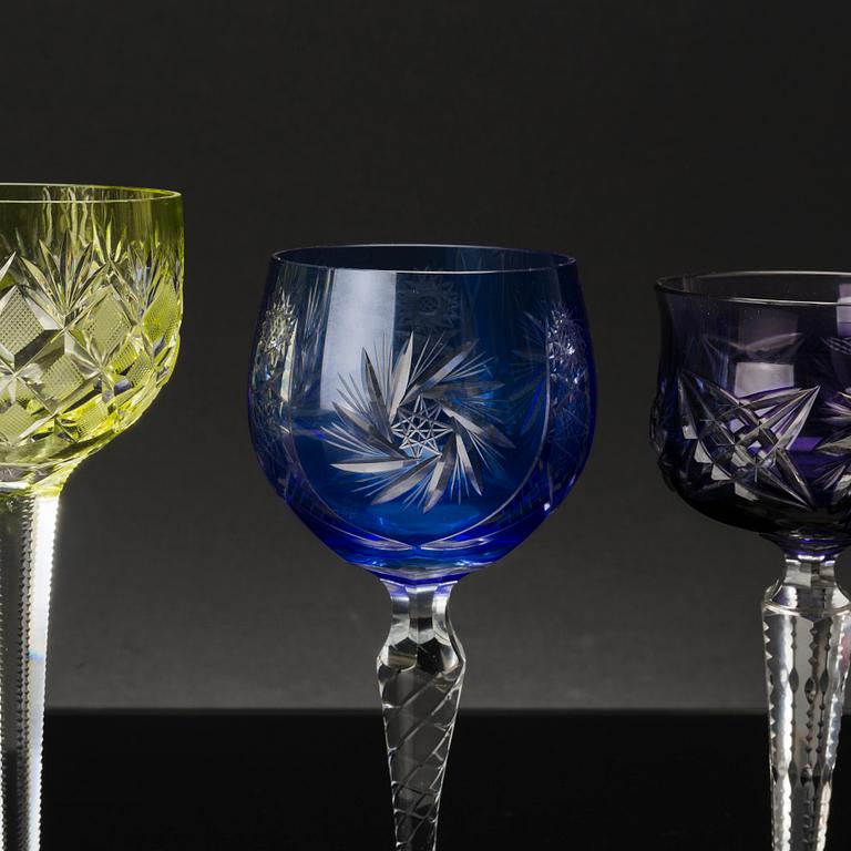 NINE WINE GLASSES, 20th century.