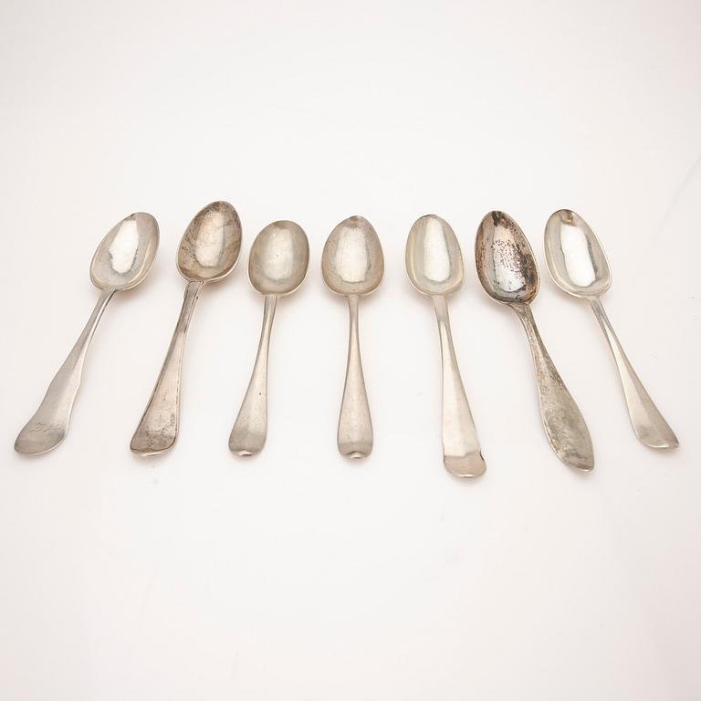 Collection of tablespoons, 28 pieces, silver, by 9 different master silversmiths, Kristianstad, 18th/19th century.