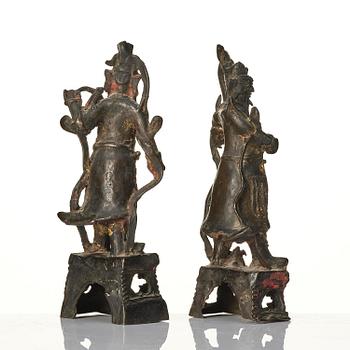 Two gilt bronze figures of guardsmen, Ming dynasty (1368-1644).