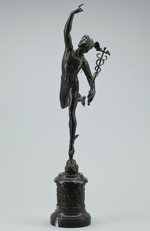 SKULPTUR, "Hermes", patinerad brons, efter Giambologna, sekelskiftet 1800/1900.