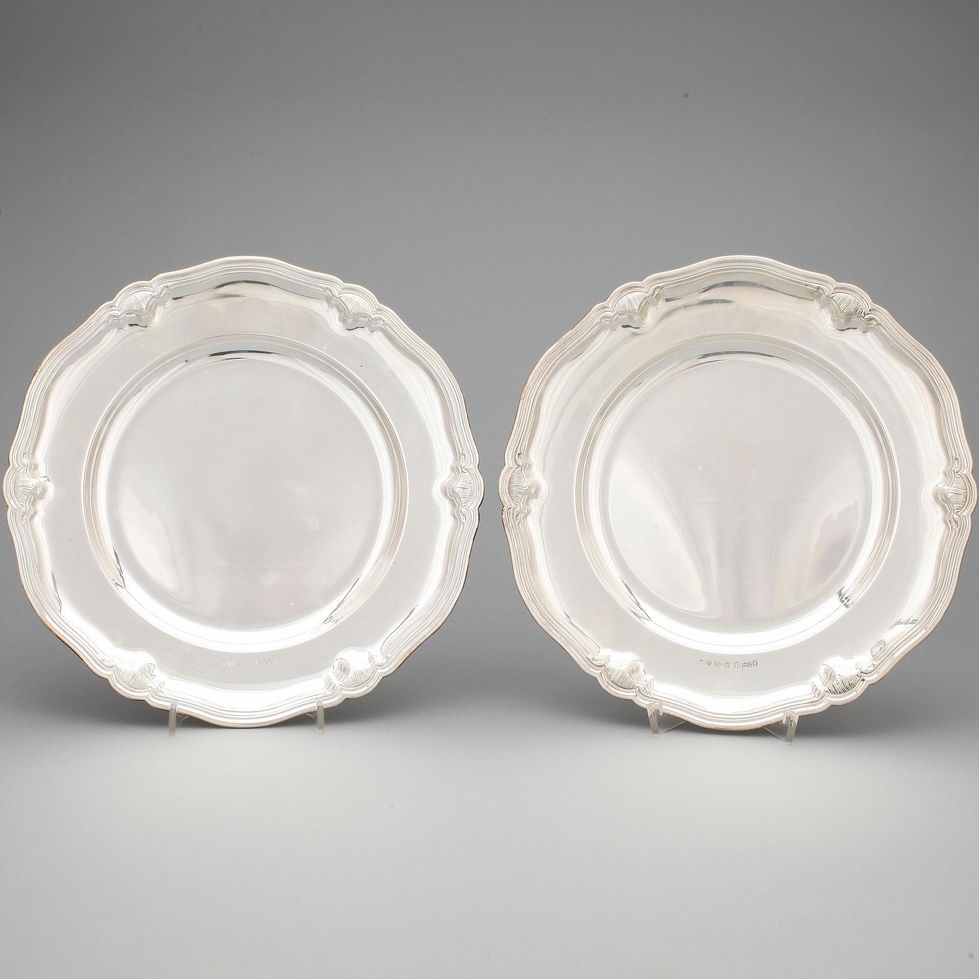 TALLRIKAR, 6 st, silver, GAB, Stockholm, 1938. Total vikt ca 2180 g.