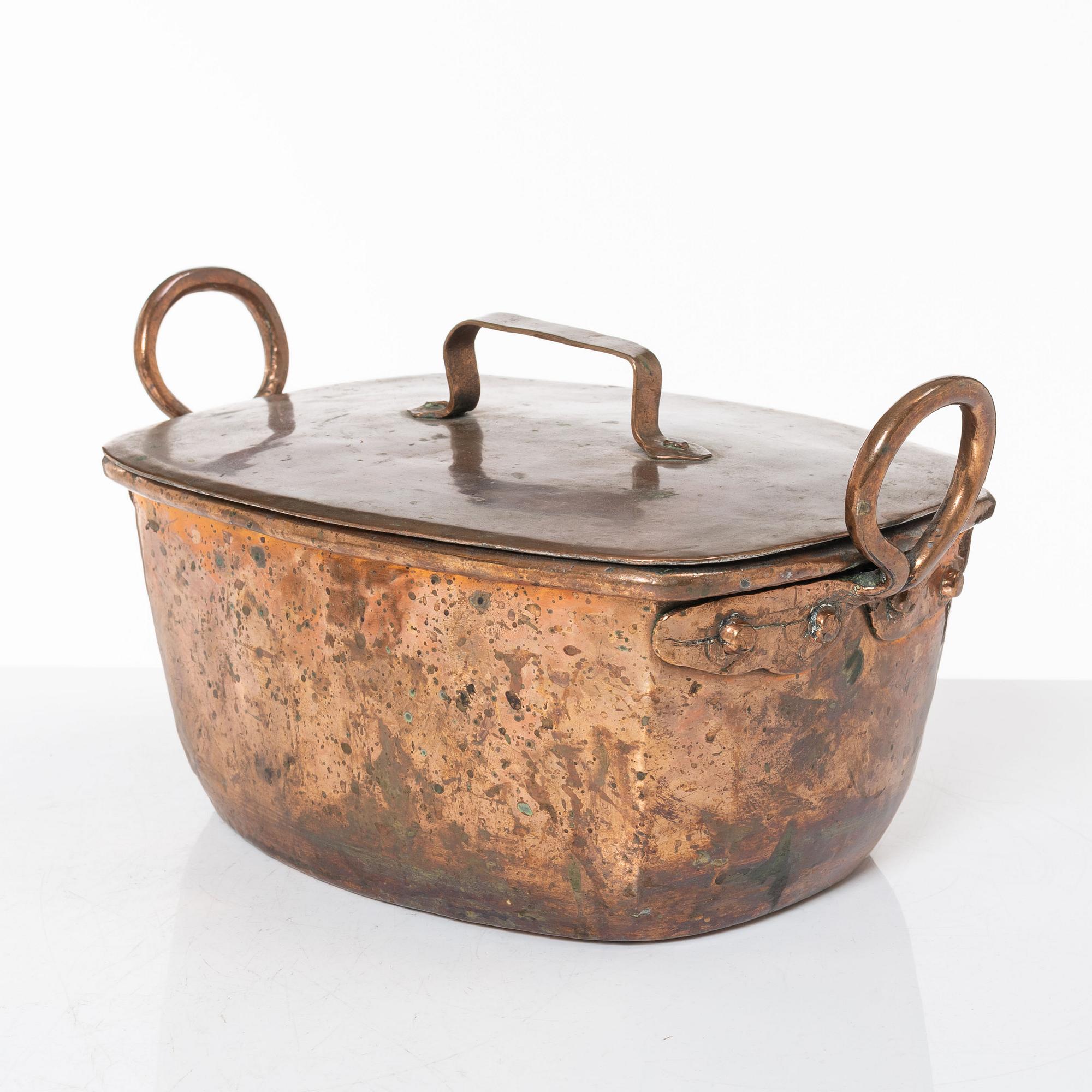 A Swedish copper cauldron and sieve, circa 1800.