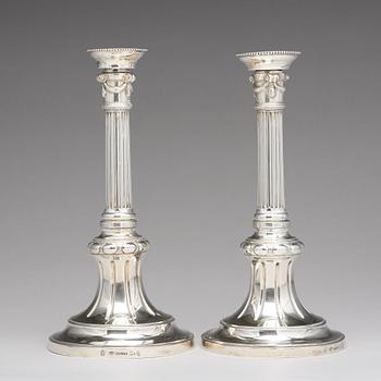 A pair of Swedish Gustavian silver candlesticks, mark of Johan Henrik Schvart, Karlskrona 1789.