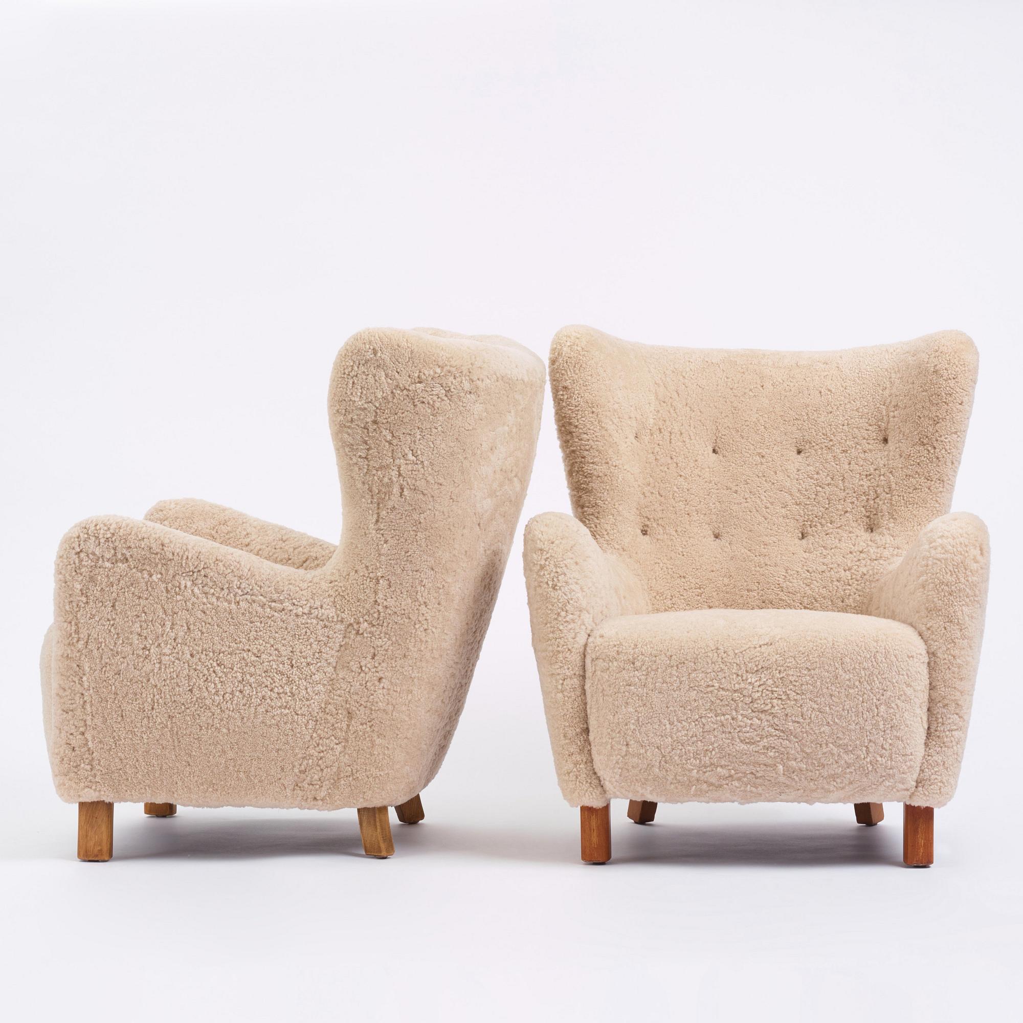 Danish Modern, fåtöljer ett par, utförda av snickarmästare Peder Pedersen, Danmark 1940-tal.