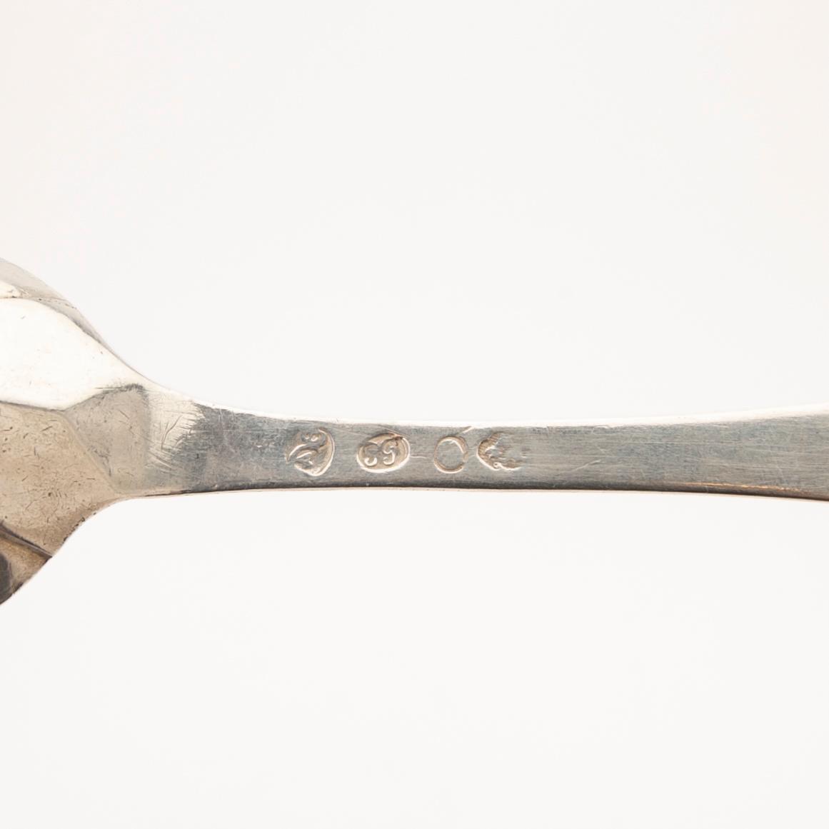 Collection of tablespoons, 28 pieces, silver, by 9 different master silversmiths, Kristianstad, 18th/19th century.