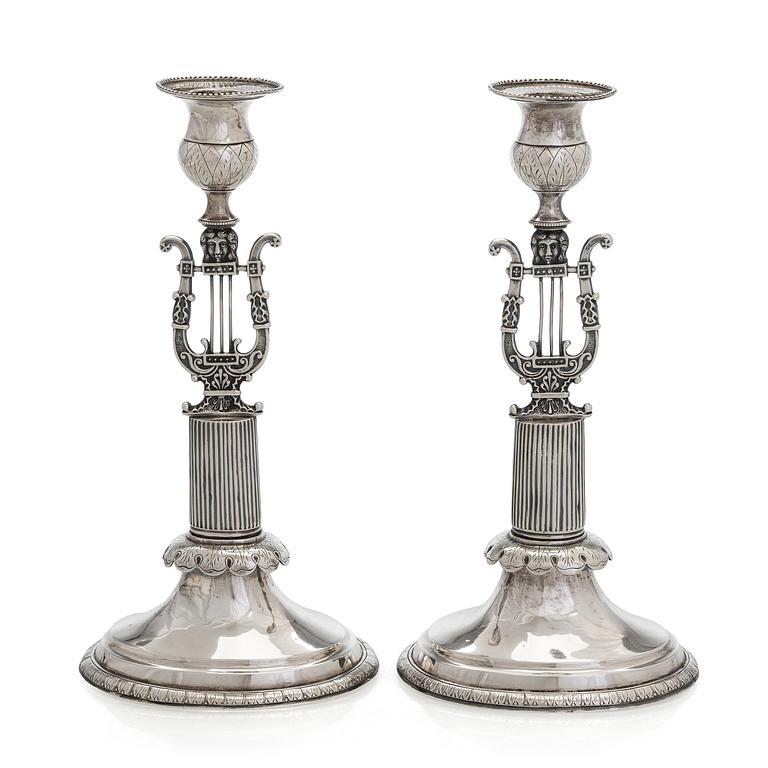 A pair of Empire silver candlesticks, maker's mark of Jacob Herman Lundström, Kuopio 1830.