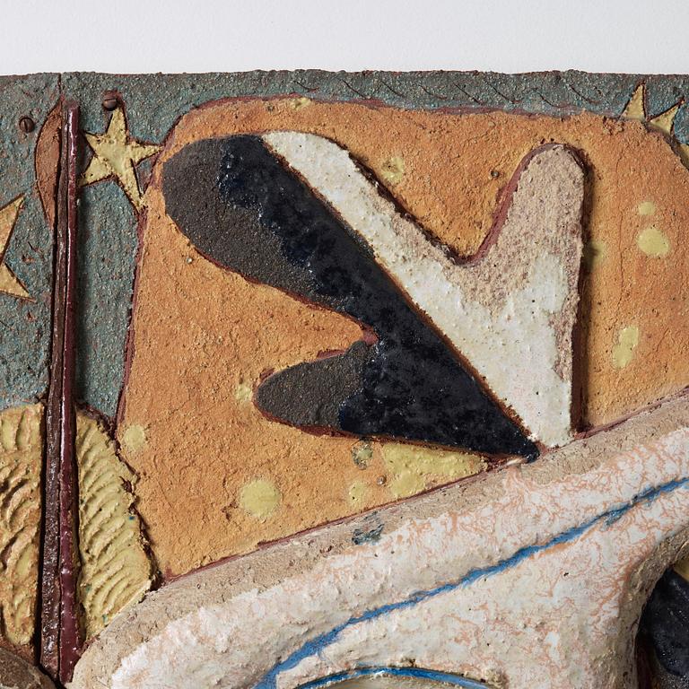 Tyra Lundgren, a stoneware relief 'Eye-birds under starry sky', Sweden 1968.