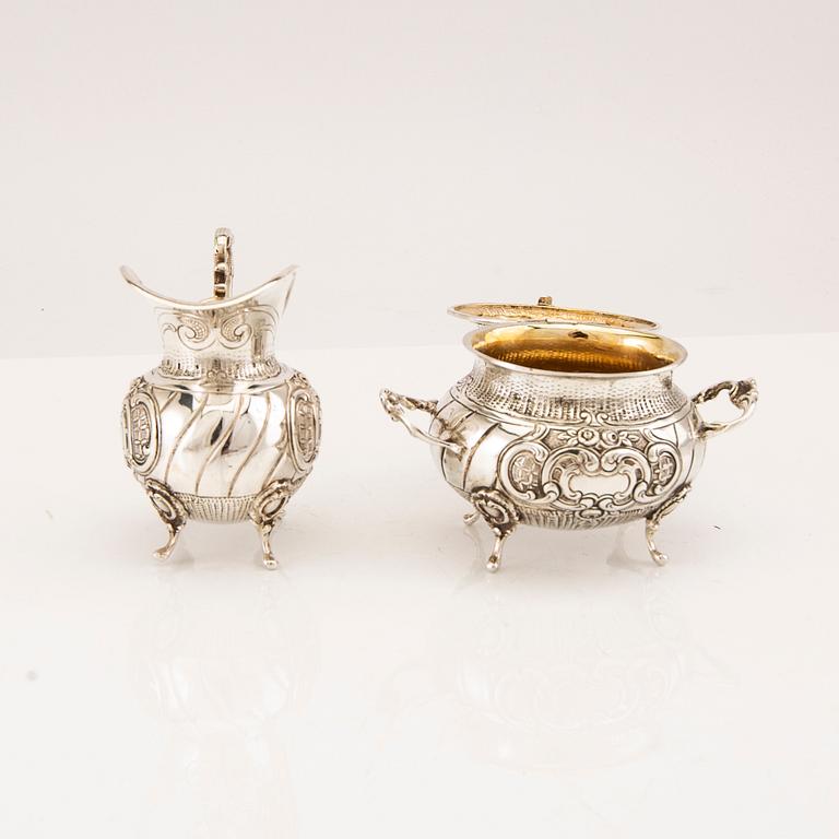 A Swdish 20th century sugar and cream set 4 pieces silver 1950s, weight total 414 grams.