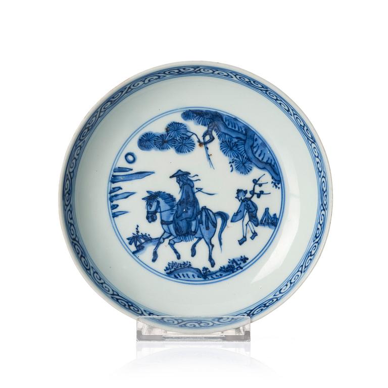 A blue and white dish, Ming dynasty, with Xuande six character mark.