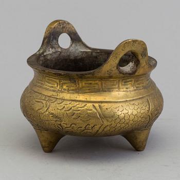 A Chinese early 20th century gilt-bronze censer, with Xuandes six character mark to the base.