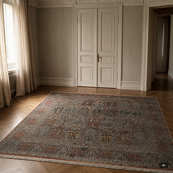 A Silk Kashmir carpet, 245 x 242 cm.