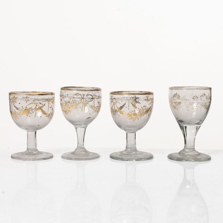 18 wine glasses, 19th century.