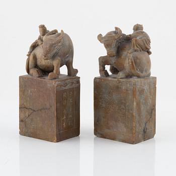 A pair of Chinese carved stone sculptures, 20th century.