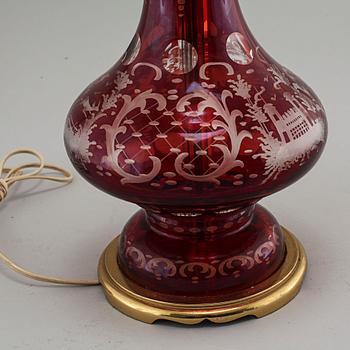A table lamp, so called Bohemian glass, first half of the 20th century.