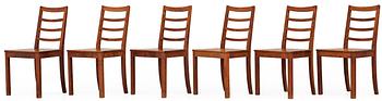 A set of six stained birch dinner chairs, Nordiska Kompaniet, NK, Stockholm circa 1923.