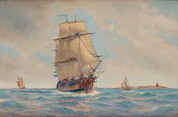 851. Jacob Hägg, Ship of the line under full sail off Vinga.
