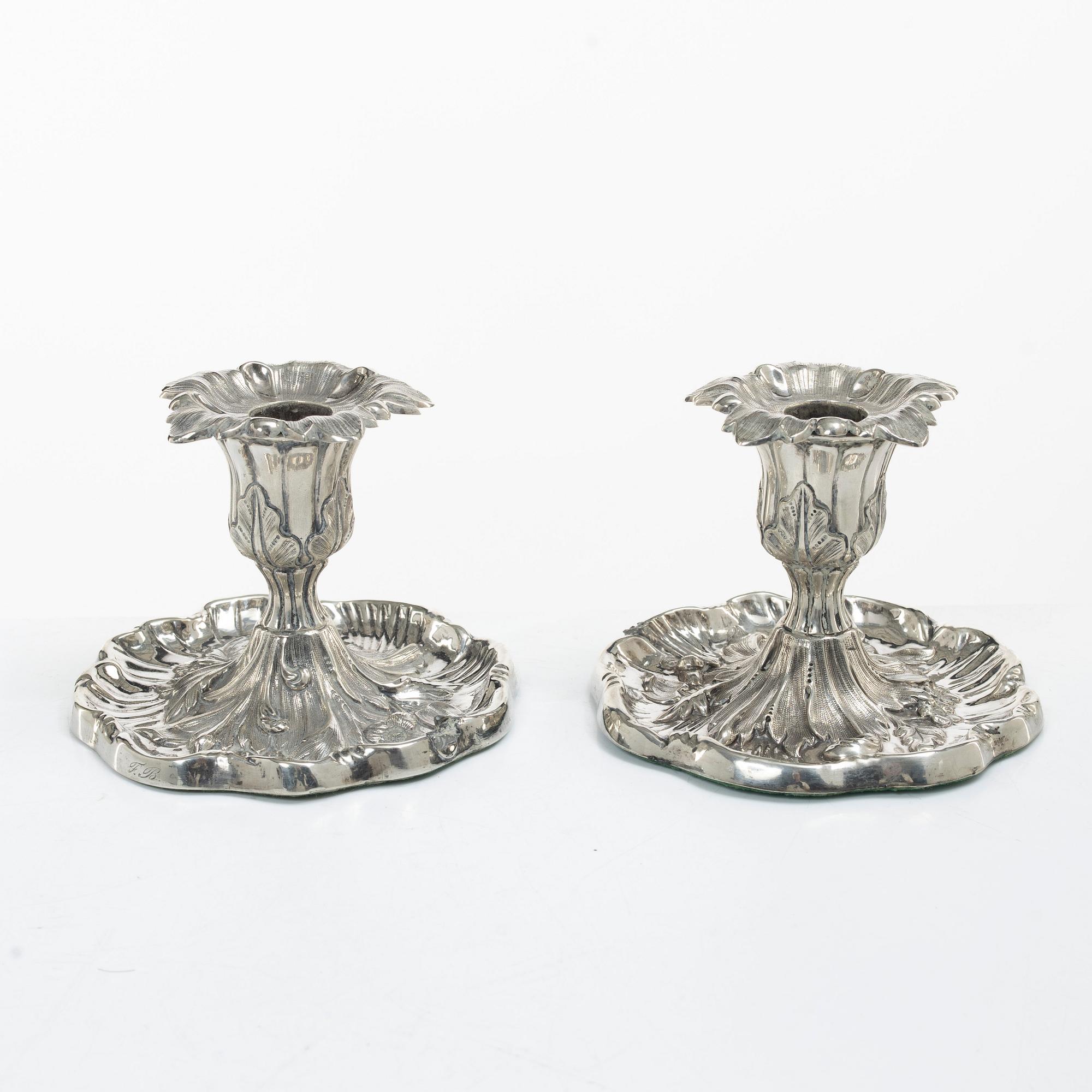Gustaf Möllenborg, (Féron), ljusstakar, ett par, silver, Stockholm 1851.