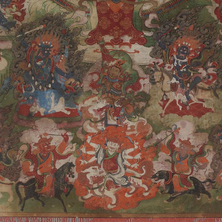 THANGKA, färgpigment på bomull och papper. Tibet, 17/1800-tal.